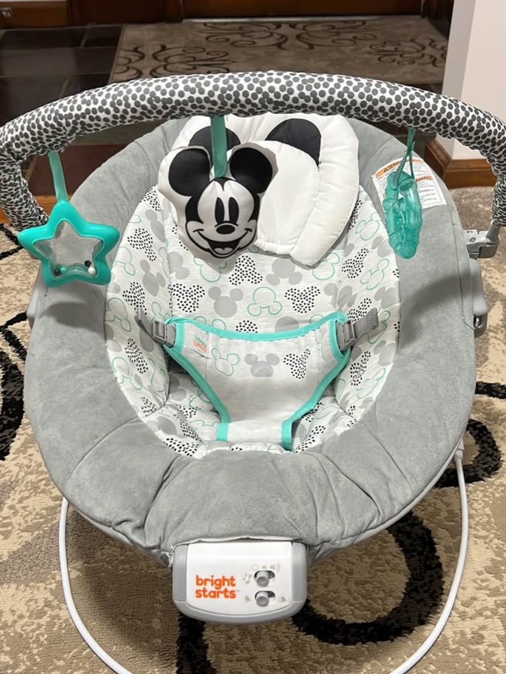 Bright Starts Gray and Teal Mickey Infant Bouncer